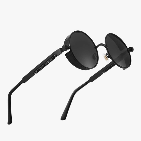 Retro Round Steampunk Black Metallic Sunglasses UV400 for Men & Women Bikercore - Picture 8 of 15
